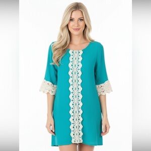 ENTRO medium boho flirty summer dress w/lace EUC